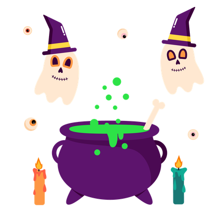 Cauldron and ghosts  Illustration