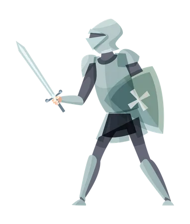 Cavaleiro medieval com espada e escudo  Ilustração