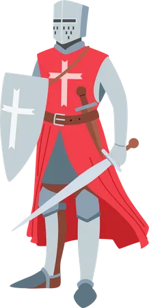 Cavaleiro Medieval Heráldico Vestindo Armadura e Espada  Ilustração
