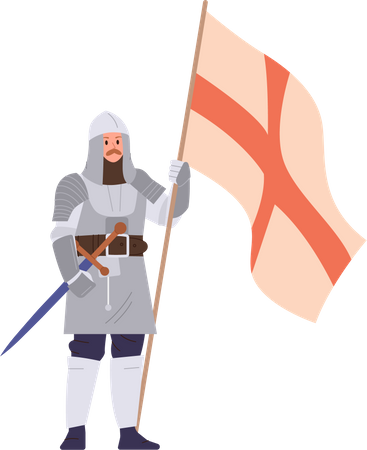 Cavaleiro medieval segurando bandeira  Ilustração