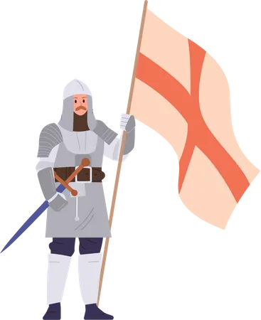 Cavaleiro medieval segurando bandeira  Ilustração