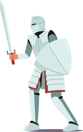 Cavaleiro medieval usa armadura segurando espada  Ilustração