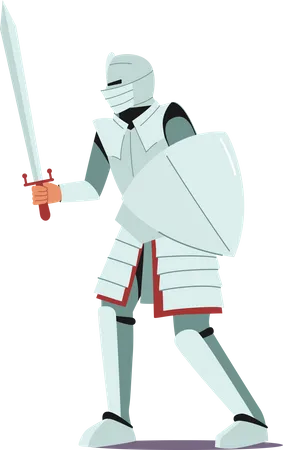 Cavaleiro medieval usa armadura segurando espada  Ilustração