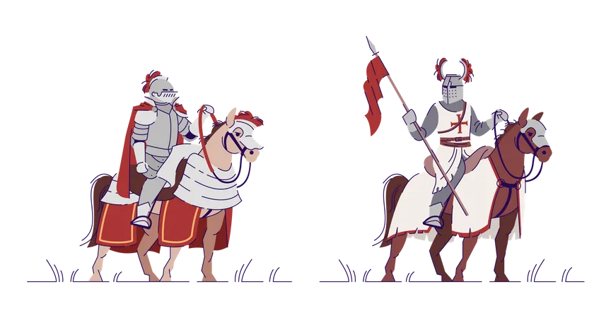 Cavaleiros equestres armados a cavalo  Ilustração