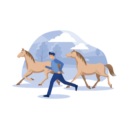 Cavalier courir avec le cheval  Illustration