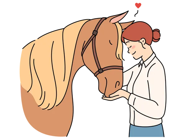 Mulher adora cavalo de estimação  Ilustração