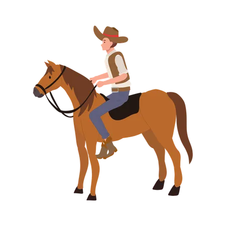 Cowboy com chapéu andando a cavalo  Ilustração