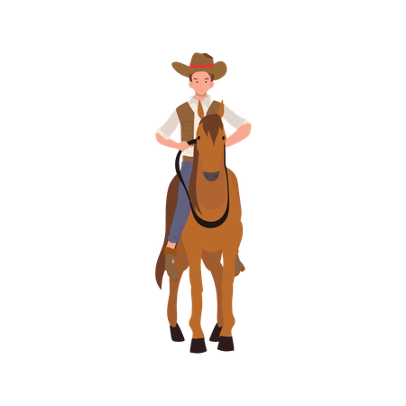 Cowboy com chapéu andando a cavalo  Ilustração