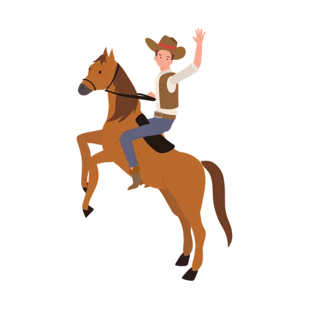 Cowboy com chapéu andando a cavalo  Ilustração