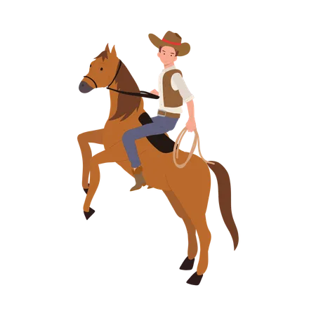 Cowboy com chapéu andando a cavalo  Ilustração