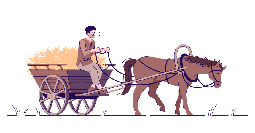 Camponês medieval andando a cavalo  Ilustração