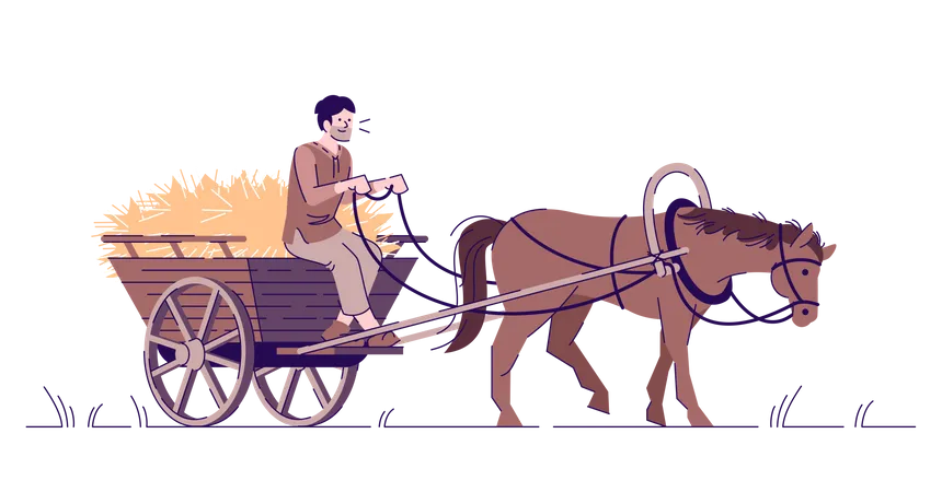 Camponês medieval andando a cavalo  Ilustração