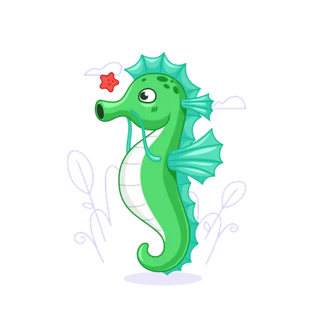 Cavalo marinho verde  Ilustração