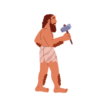 Caveman holding hammer  Illustration