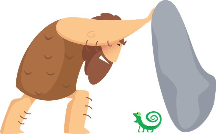 Caveman saving chameleon life  Illustration