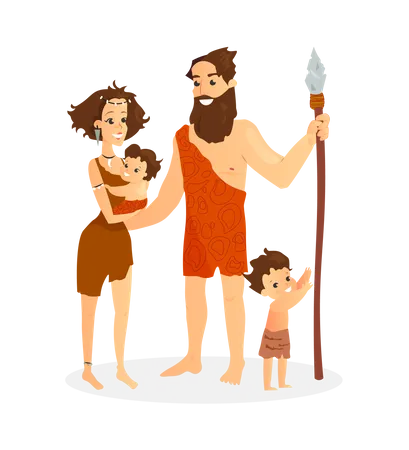 Caveman with family  Illustration