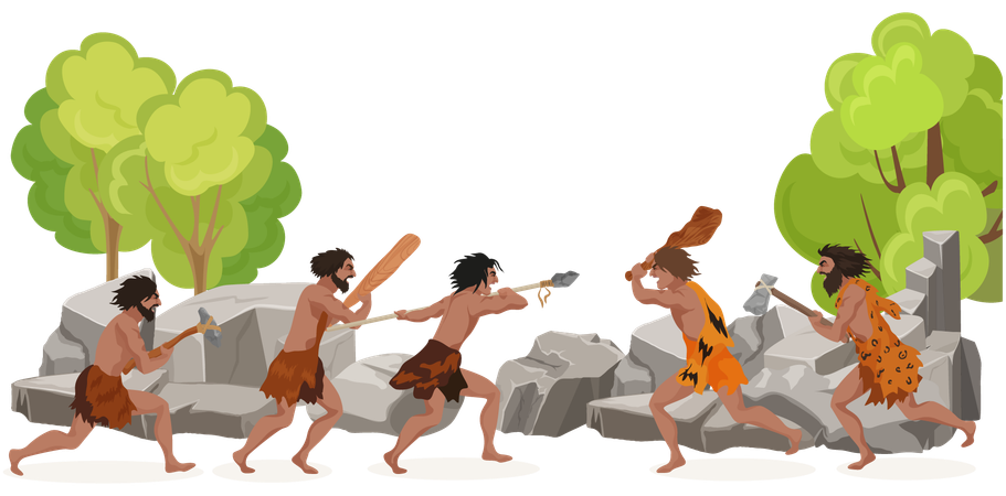 Cavemen with spear hunting  Illustration