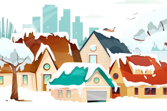 Hermosa Casa En Invierno Cayendo Nieve En Feliz Navidad Y Ano Nuevo Linda Casa Con Fondo De Paisaje Nevado Ilustracion Vectorial Ilustración