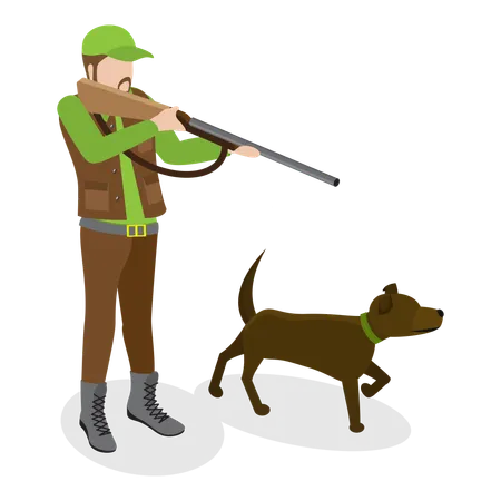 Cazador cazando junto con su perro  Ilustración