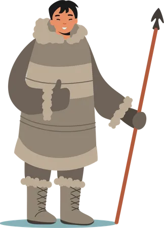 Cazador inuit vistiendo ropas tradicionales  Ilustración