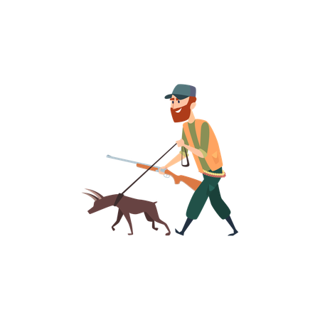 Cazadores francotirador con perro  Ilustración