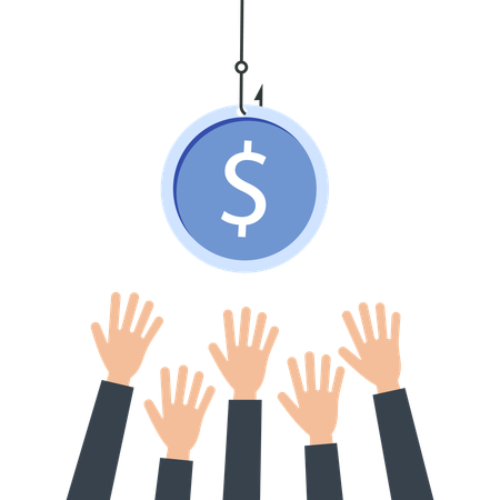 Cebo del signo de dólar con manos extendidas Negocios y finanzas  Ilustración