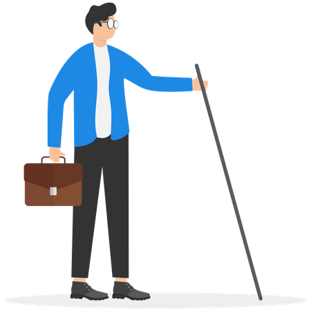 Homem cego com bengala andando  Ilustração