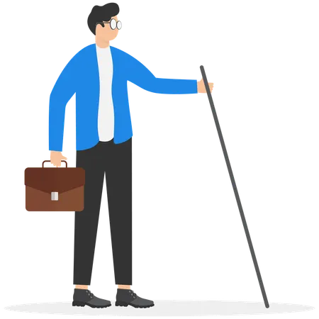 Homem cego com bengala andando  Ilustração