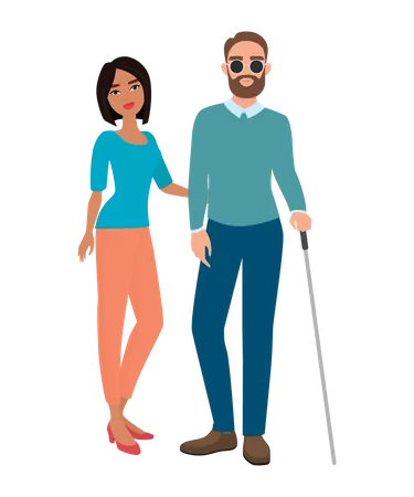 Homem cego com esposa  Ilustração