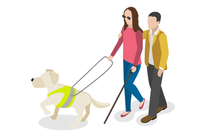 Cachorro guiando cegos  Ilustração