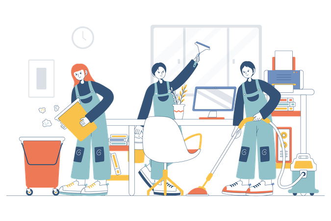 Celaners Cleaning Office Room  Illustration