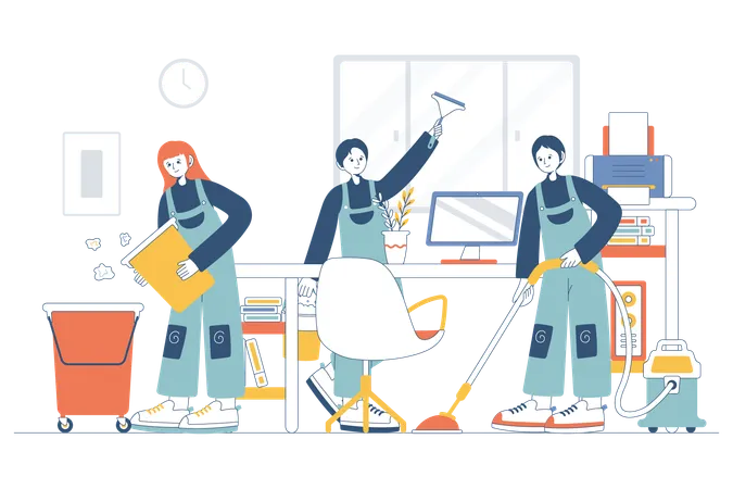 Celaners Cleaning Office Room  Illustration