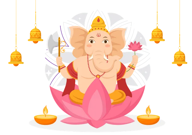 Feliz Ganesh Chaturthi Do Festival Na India Para Comemorar Sua Chegada A Terra Em Ilustracao Vetorial De Fundo De Estilo Plano Ilustração