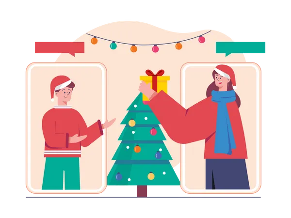 Celebração de natal on-line  Ilustração