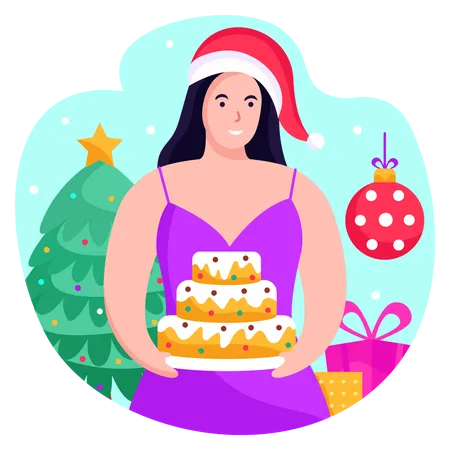 Celebração de Natal por menina  Ilustração