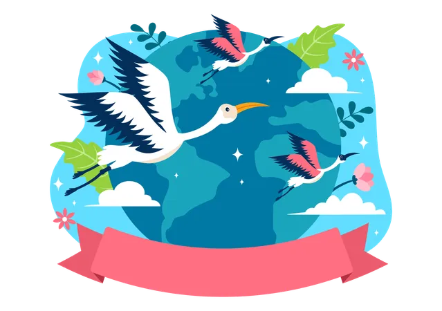 Celebração do dia mundial das aves migratórias  Ilustração