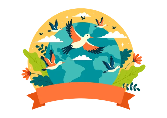 Celebração do dia mundial das aves migratórias  Ilustração