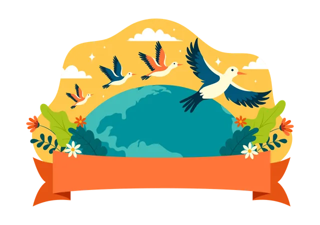 Celebração do dia mundial das aves migratórias  Ilustração