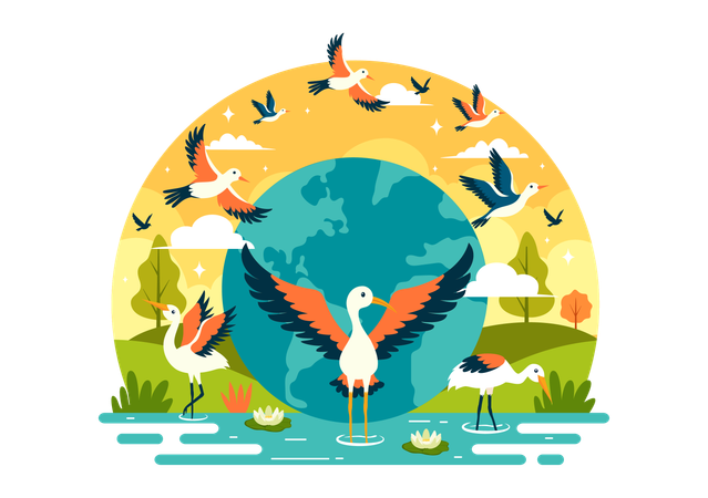 Celebração do dia mundial das aves migratórias  Ilustração