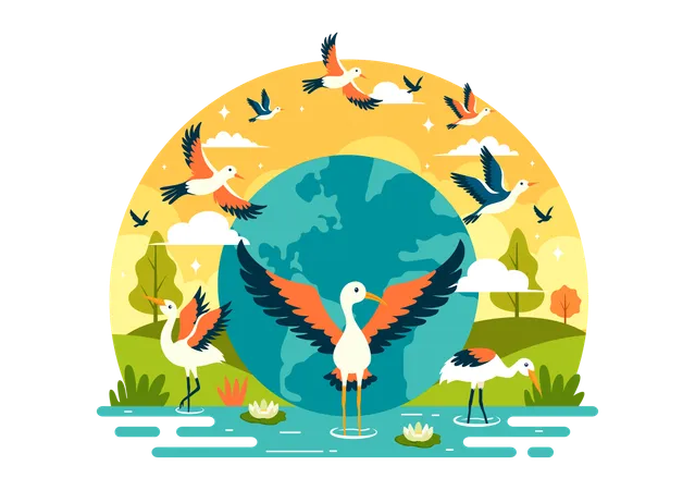 Celebração do dia mundial das aves migratórias  Ilustração