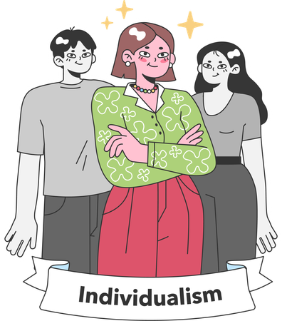 Celebração do individualismo com grupos diversos defendendo sua identidade única  Ilustração