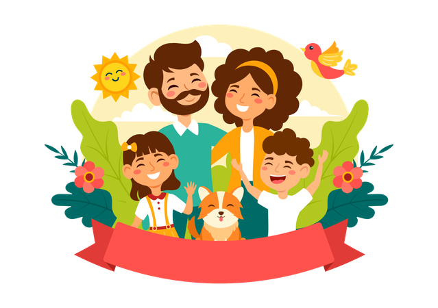 Família com celebração de felicidade e amor  Ilustração