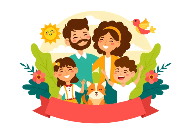 Família com celebração de felicidade e amor  Ilustração