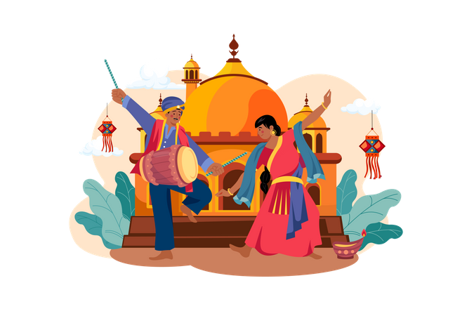Celebração tradicional do festival de Diwali  Ilustração