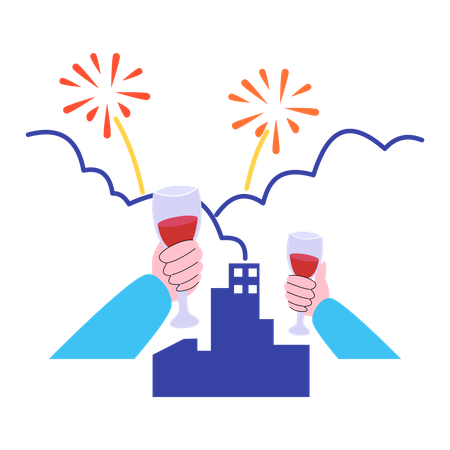 Celebración de año nuevo con bebida.  Illustration