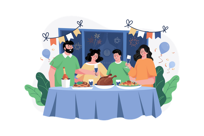 Celebración de año nuevo con la familia  Ilustración