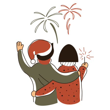 Celebración de año nuevo con fuegos artificiales.  Ilustración