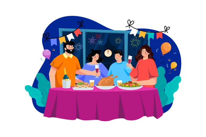 Celebración de año nuevo con la familia  Ilustración