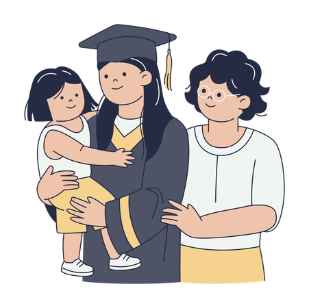 Celebración de graduación con familia y niño  Ilustración