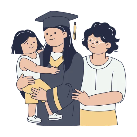 Celebración de graduación con familia y niño  Ilustración